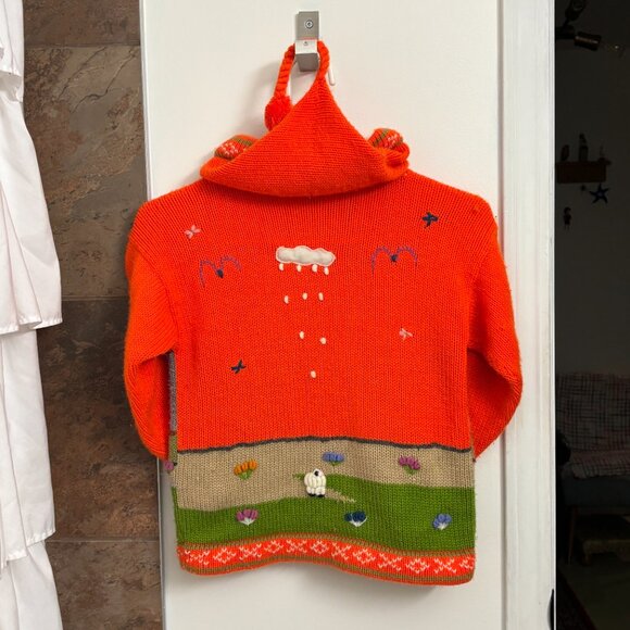 Vintage Peru Knit Kids Sweater Jacket Hoodie Zip Front 1980s - Picture 4 of 14